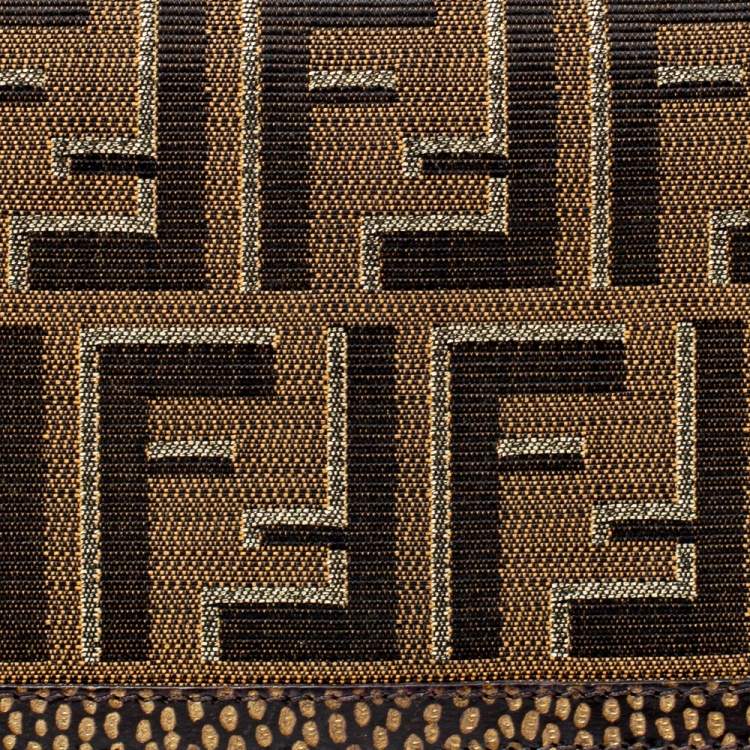 Pre Owned Fendi Tobacco/Gold Zucca Canvas and Textured Leather Wallet