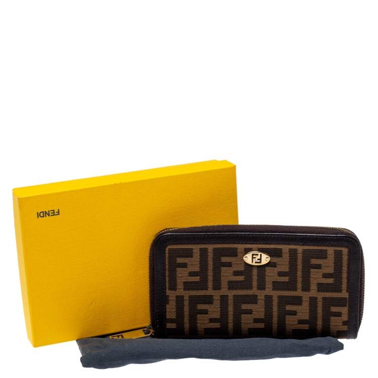Pre Owned Fendi Tobacco Zucca Canvas and Leather Zip Around Wallet
