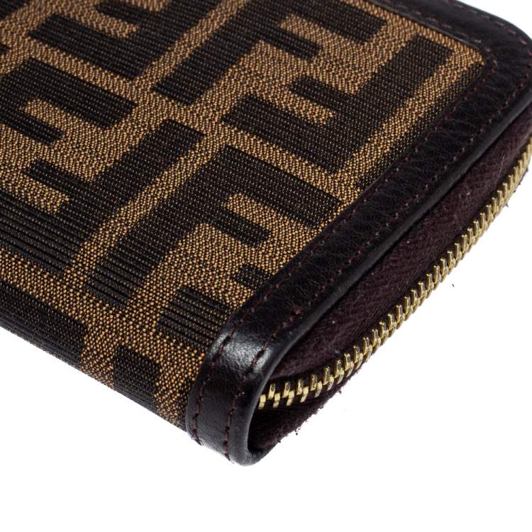 Pre Owned Fendi Tobacco Zucca Canvas and Leather Zip Around Wallet