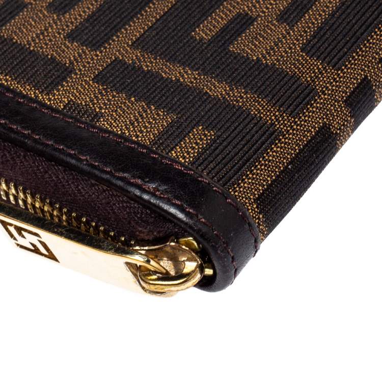 Pre Owned Fendi Tobacco Zucca Canvas and Leather Zip Around Wallet