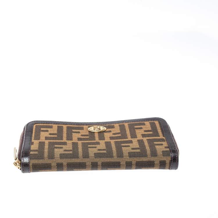 Pre Owned Fendi Tobacco Zucca Canvas and Leather Zip Around Wallet