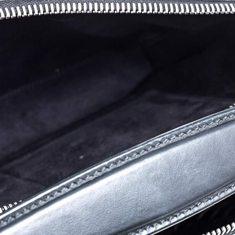 Pre Owned Fendi Black Leather Whipstitch Dotcom Top Handle Bag