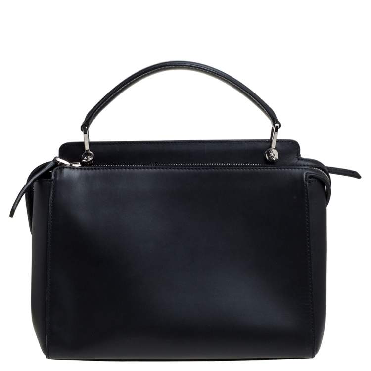 Pre Owned Fendi Black Leather Whipstitch Dotcom Top Handle Bag