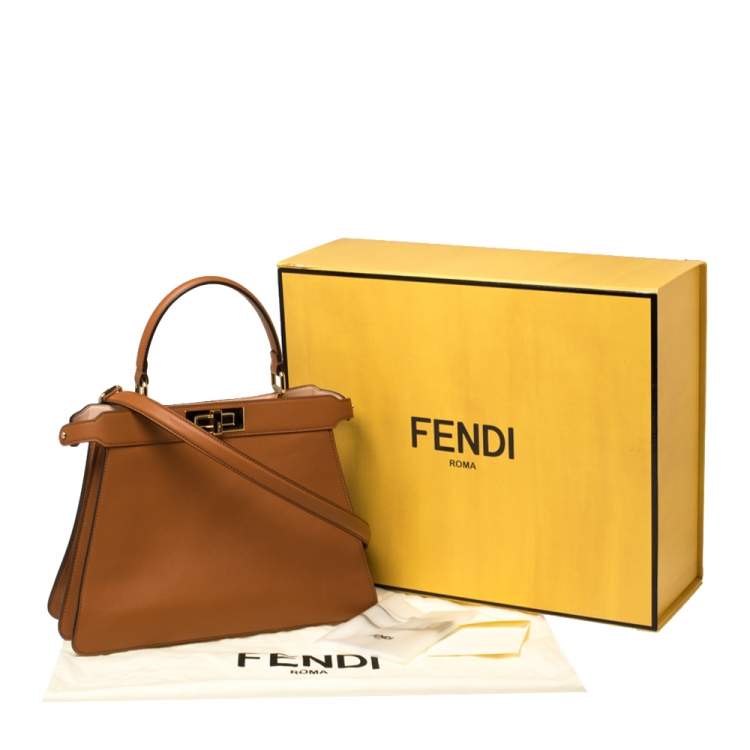Pre Owned Fendi Brown Leather Medium Peekaboo ISeeU Top Handle Bag