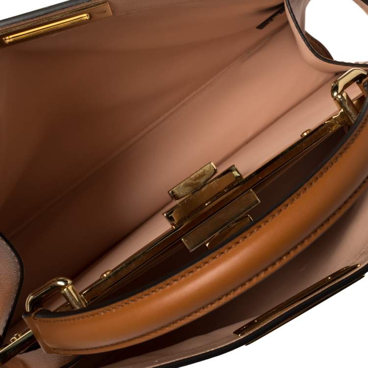 Pre Owned Fendi Brown Leather Medium Peekaboo ISeeU Top Handle Bag