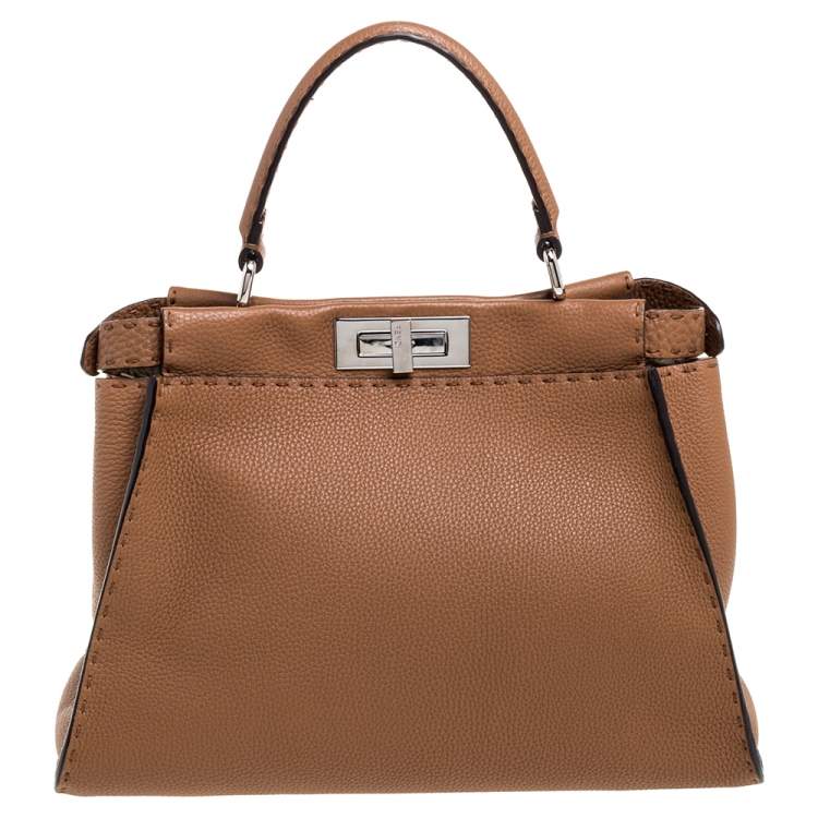 مملوكة مسبقًا Fendi Brown Selleria Leather Medium Peekaboo Top Handle Bag