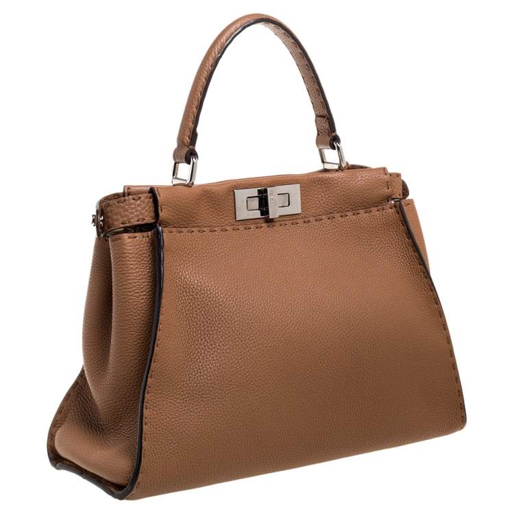 مملوكة مسبقًا Fendi Brown Selleria Leather Medium Peekaboo Top Handle Bag