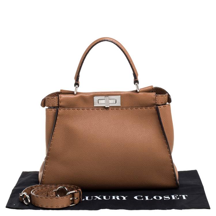 مملوكة مسبقًا Fendi Brown Selleria Leather Medium Peekaboo Top Handle Bag