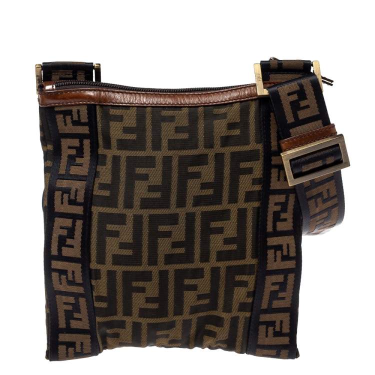 Pre Owned Fendi Tobacco Zucca Canvas Flat Messenger Bag