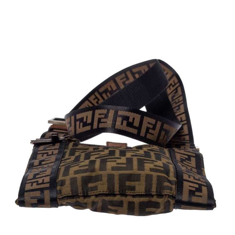 Pre Owned Fendi Tobacco Zucca Canvas Flat Messenger Bag