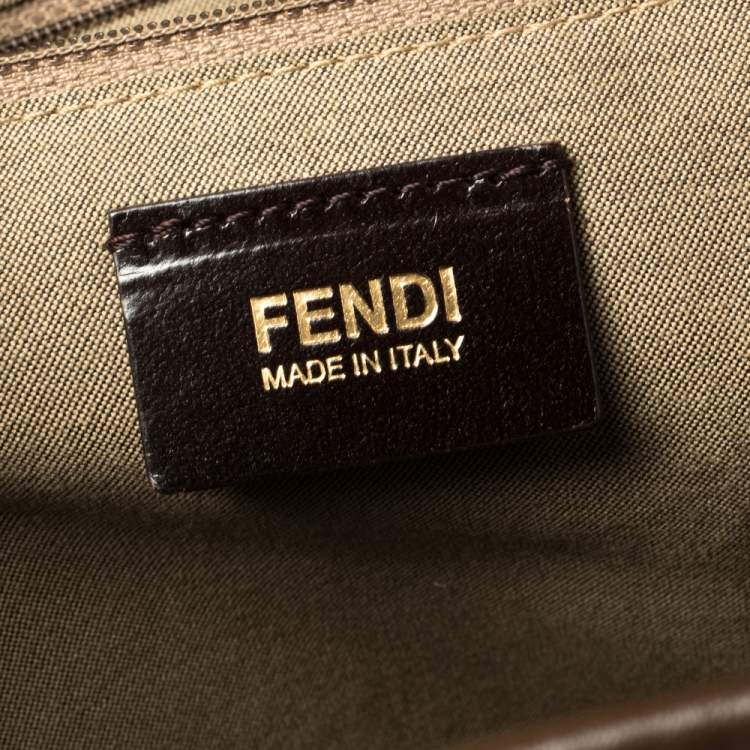 Pre Owned Fendi Brown Zucchino Coated Canvas and Leather Chiusura Tote