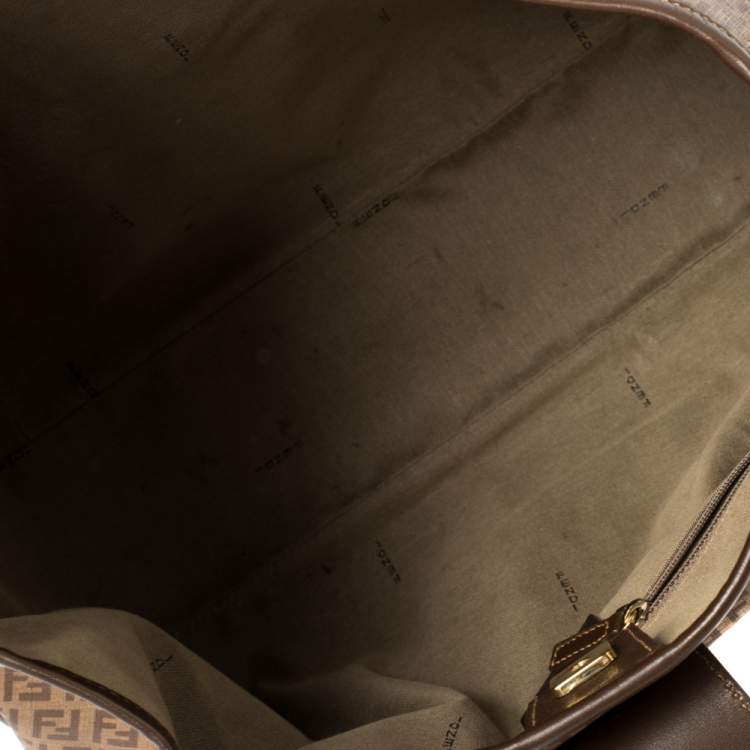 Pre Owned Fendi Brown Zucchino Coated Canvas and Leather Chiusura Tote