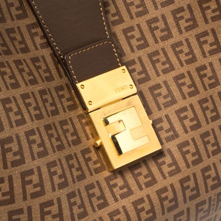 Pre Owned Fendi Brown Zucchino Coated Canvas and Leather Chiusura Tote
