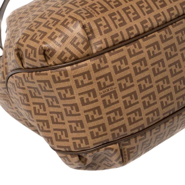 Pre Owned Fendi Brown Zucchino Coated Canvas and Leather Chiusura Tote