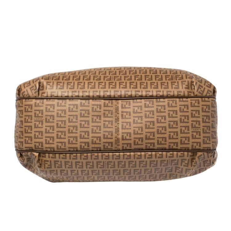 Pre Owned Fendi Brown Zucchino Coated Canvas and Leather Chiusura Tote
