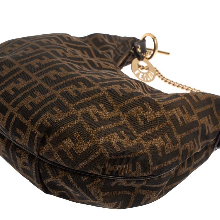 Pre Owned Fendi Tobacco Zucca Canvas and Leather Large Chef Chain Hobo