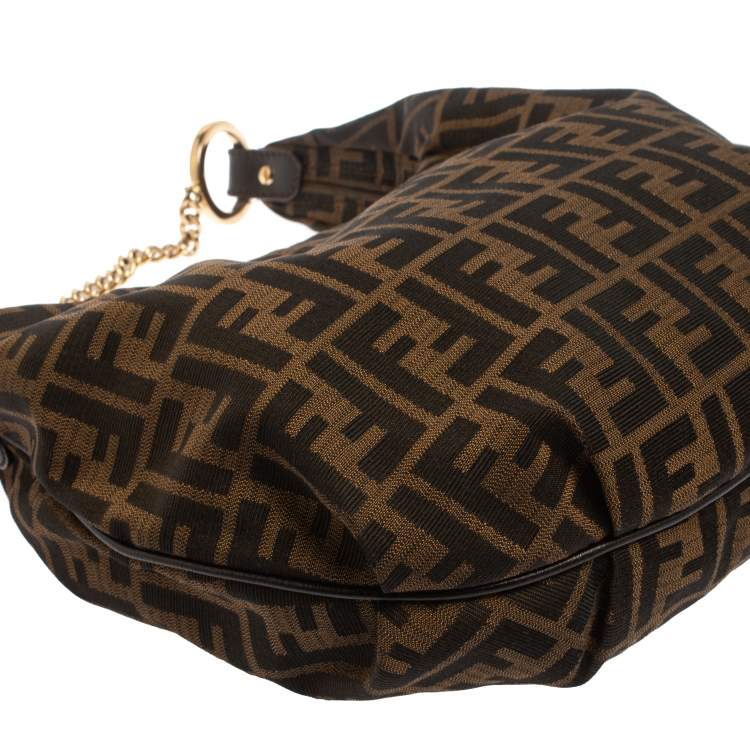 Pre Owned Fendi Tobacco Zucca Canvas and Leather Large Chef Chain Hobo