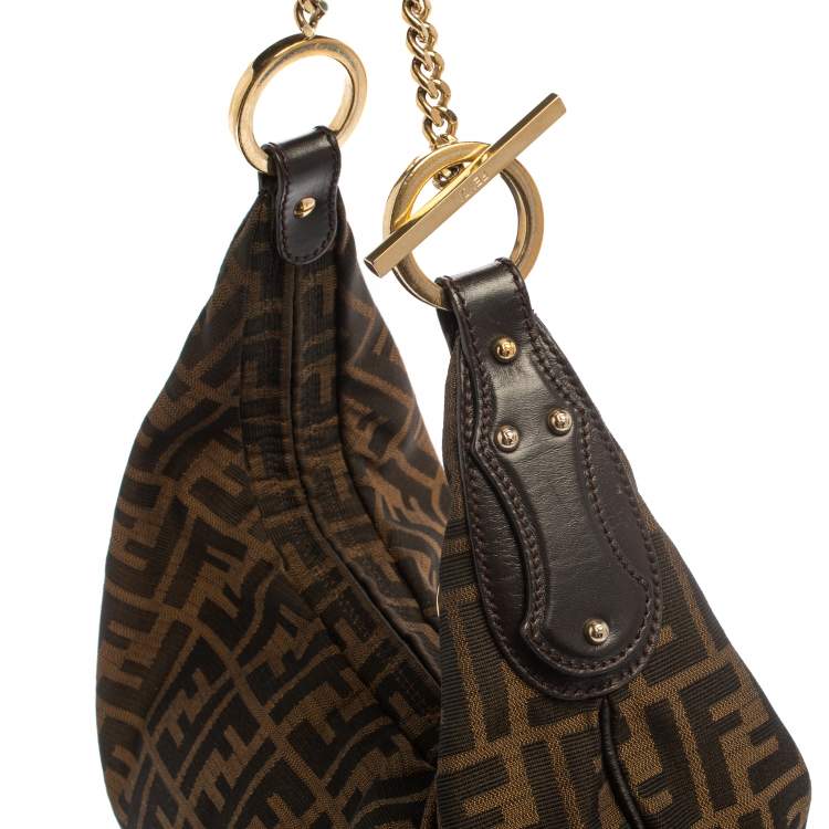 Pre Owned Fendi Tobacco Zucca Canvas and Leather Large Chef Chain Hobo