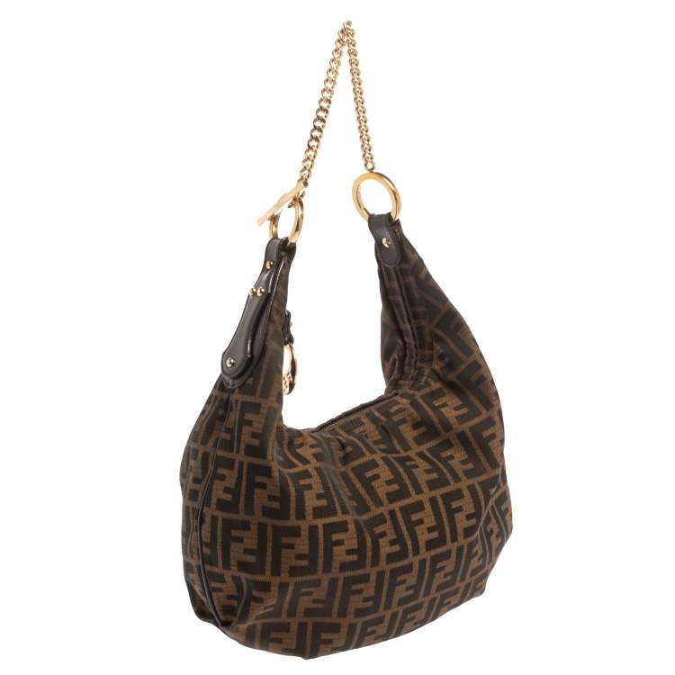 Pre Owned Fendi Tobacco Zucca Canvas and Leather Large Chef Chain Hobo