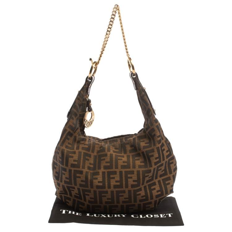 Pre Owned Fendi Tobacco Zucca Canvas and Leather Large Chef Chain Hobo