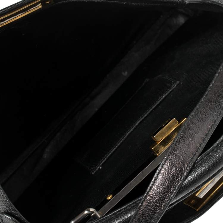 Pre Owned Fendi Black Leather Large Peekaboo Top Handle Bag