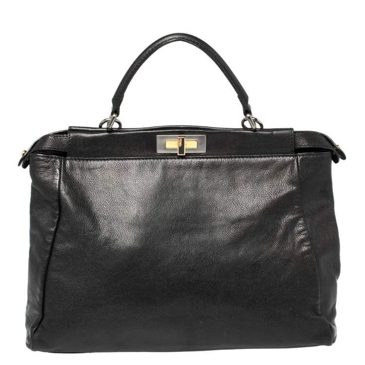 Pre Owned Fendi Black Leather Large Peekaboo Top Handle Bag