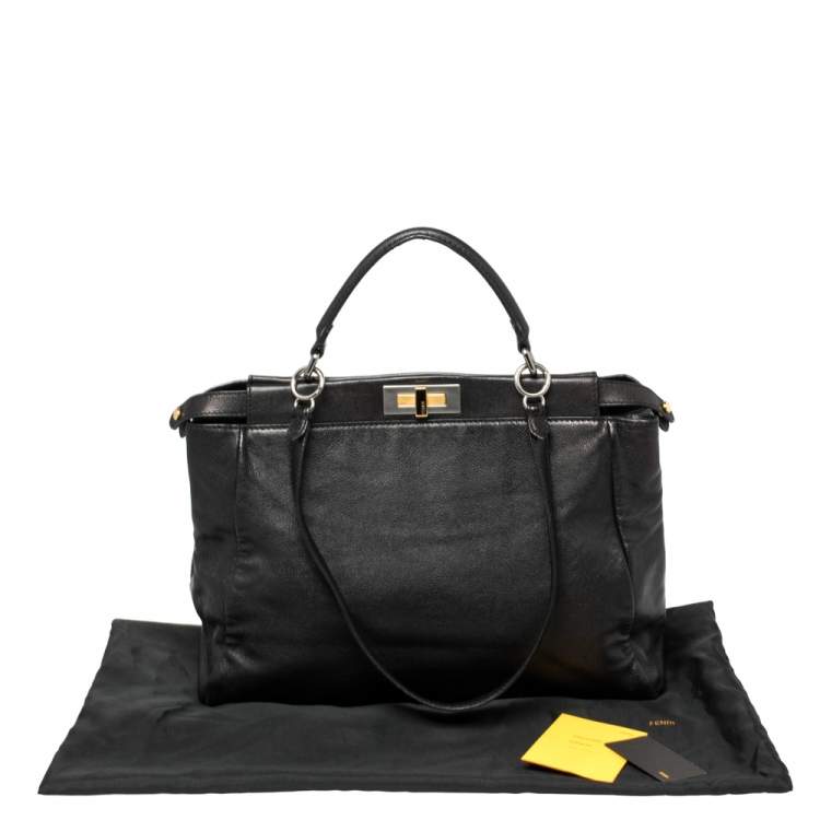 Pre Owned Fendi Black Leather Large Peekaboo Top Handle Bag