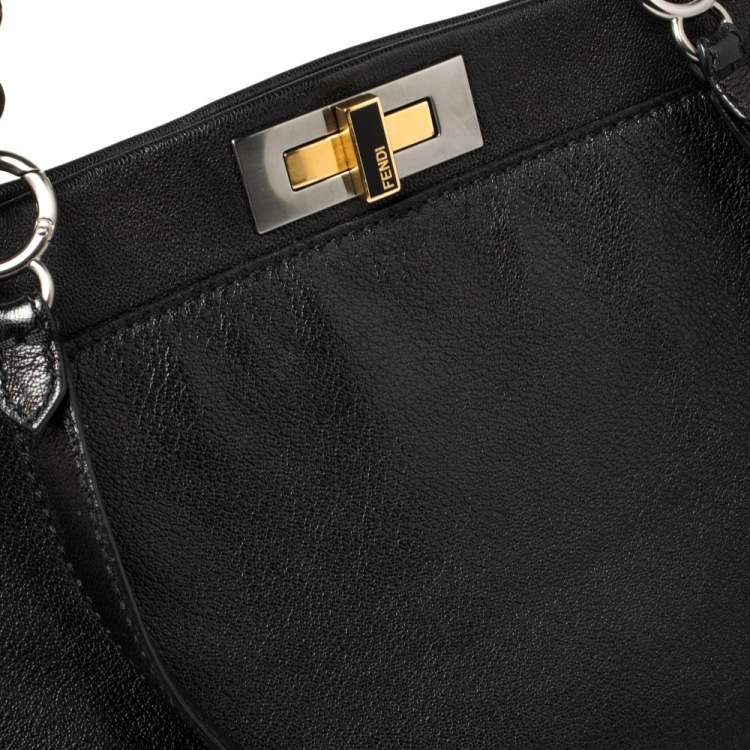 Pre Owned Fendi Black Leather Large Peekaboo Top Handle Bag
