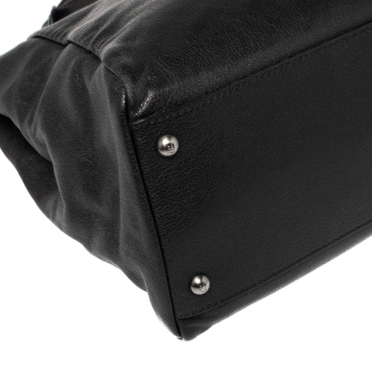 Pre Owned Fendi Black Leather Large Peekaboo Top Handle Bag