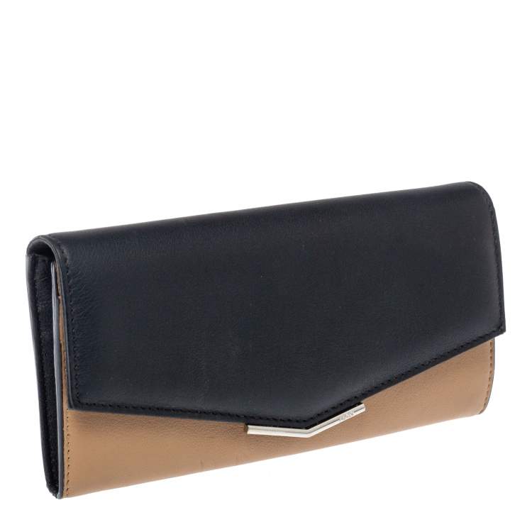 Pre Owned Fendi Beige/Black Leather Envelope Continental Wallet