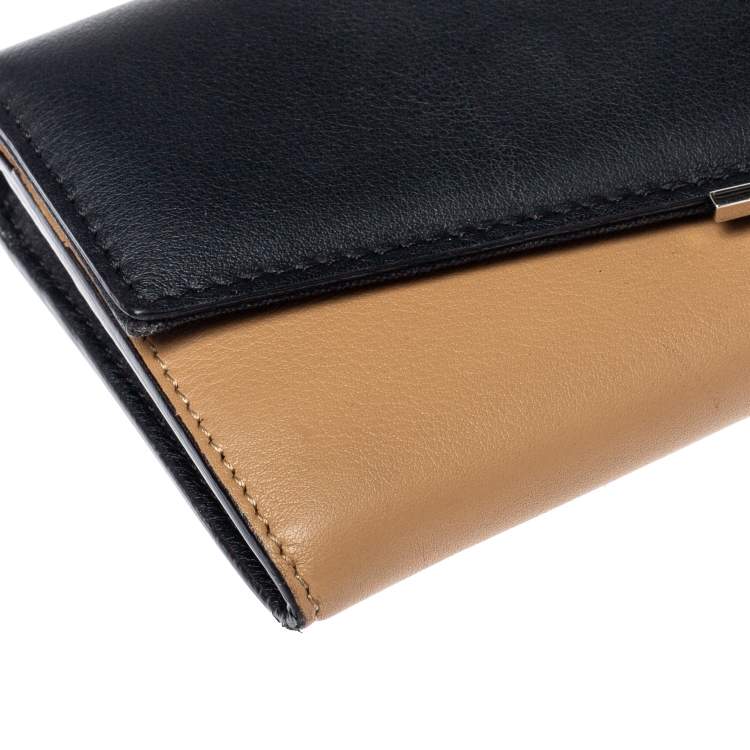 Pre Owned Fendi Beige/Black Leather Envelope Continental Wallet