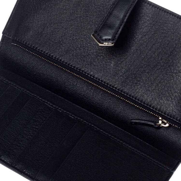 Pre Owned Fendi Beige/Black Leather Flap Continental Wallet