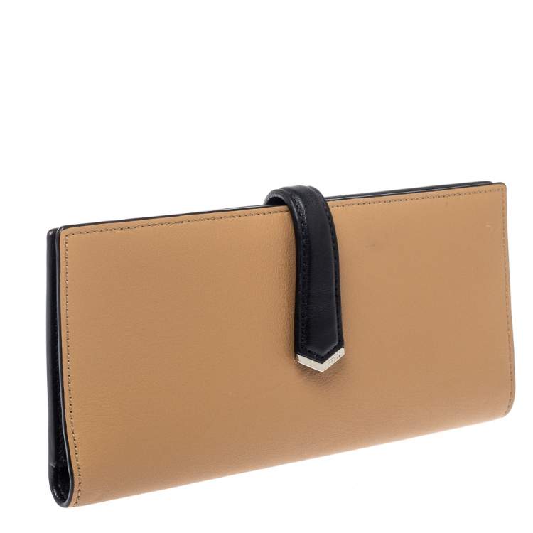 Pre Owned Fendi Beige/Black Leather Flap Continental Wallet