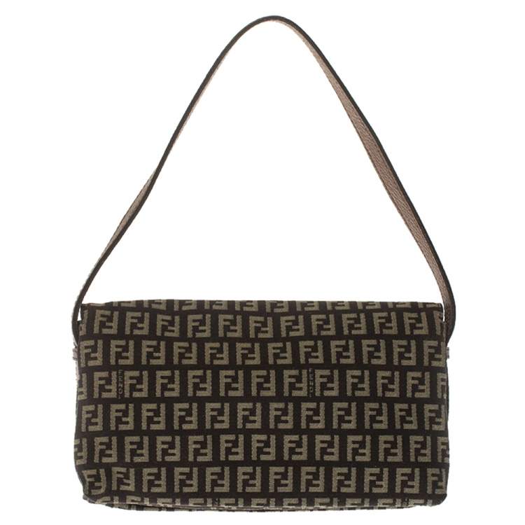 Pre Owned Fendi Brown Zucca Canvas and Textured Leather Sweety Sweet Baguette Bag