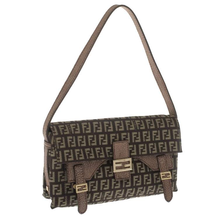 Pre Owned Fendi Brown Zucca Canvas and Textured Leather Sweety Sweet Baguette Bag