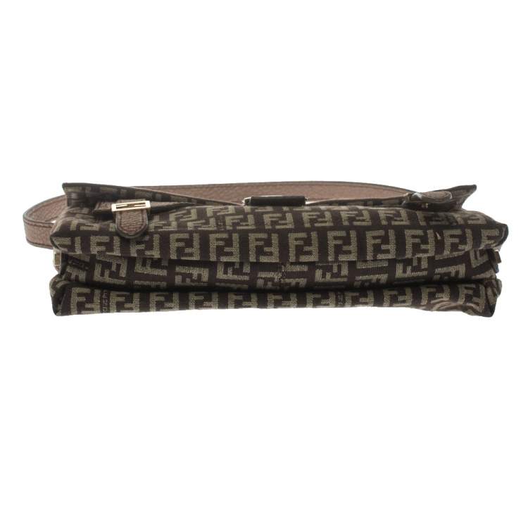 Pre Owned Fendi Brown Zucca Canvas and Textured Leather Sweety Sweet Baguette Bag
