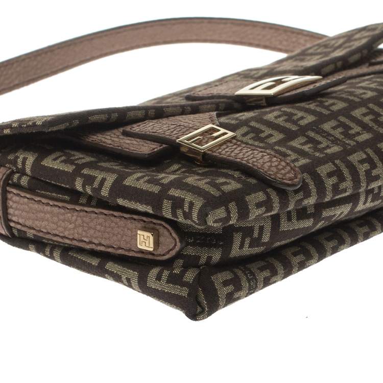 Pre Owned Fendi Brown Zucca Canvas and Textured Leather Sweety Sweet Baguette Bag