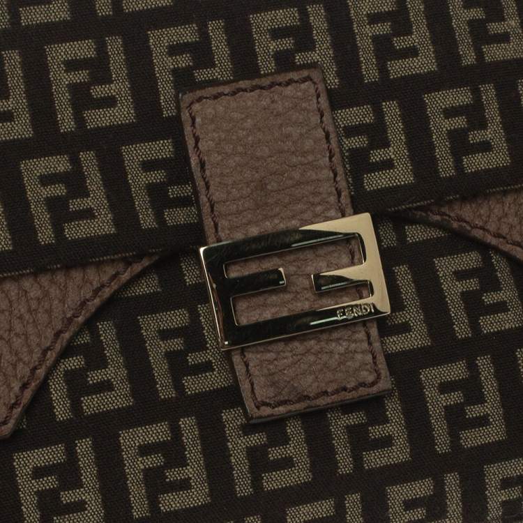 Pre Owned Fendi Brown Zucca Canvas and Textured Leather Sweety Sweet Baguette Bag