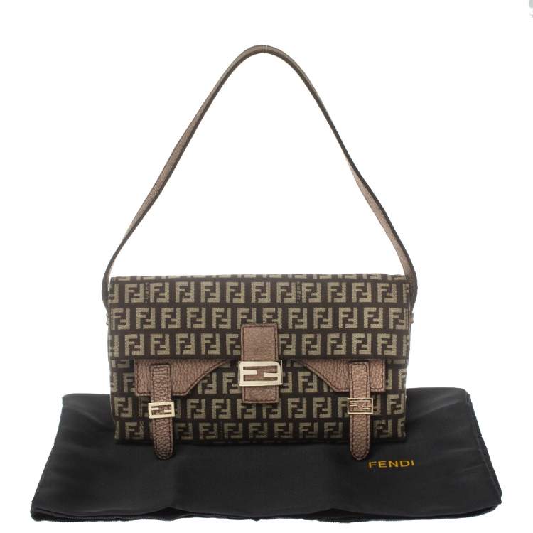 Pre Owned Fendi Brown Zucca Canvas and Textured Leather Sweety Sweet Baguette Bag