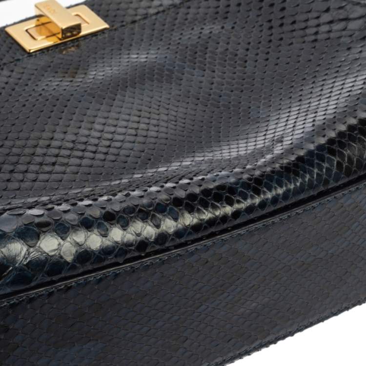 Pre Owned Fendi Blue/Black Python Mini Peekaboo Top Handle Bag