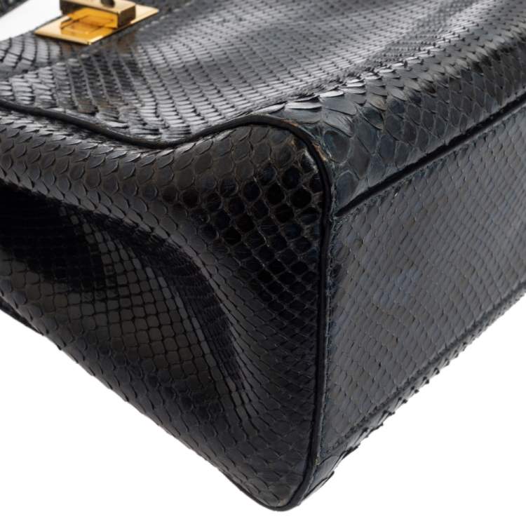 Pre Owned Fendi Blue/Black Python Mini Peekaboo Top Handle Bag