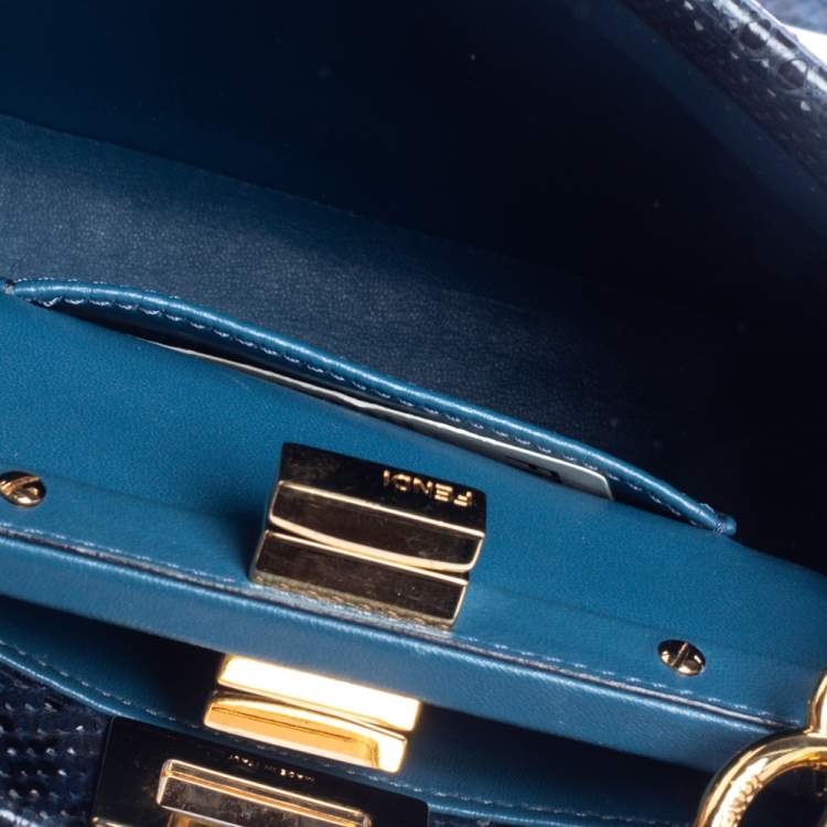 Pre Owned Fendi Blue/Black Python Mini Peekaboo Top Handle Bag
