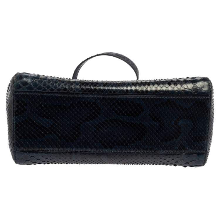 Pre Owned Fendi Blue/Black Python Mini Peekaboo Top Handle Bag