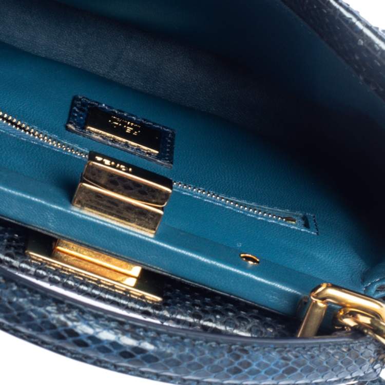 Pre Owned Fendi Blue/Black Python Mini Peekaboo Top Handle Bag