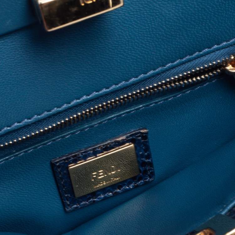 Pre Owned Fendi Blue/Black Python Mini Peekaboo Top Handle Bag