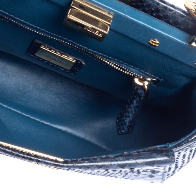 Pre Owned Fendi Blue/Black Python Mini Peekaboo Top Handle Bag