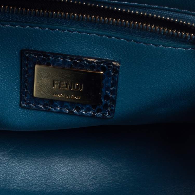 Pre Owned Fendi Blue/Black Python Mini Peekaboo Top Handle Bag
