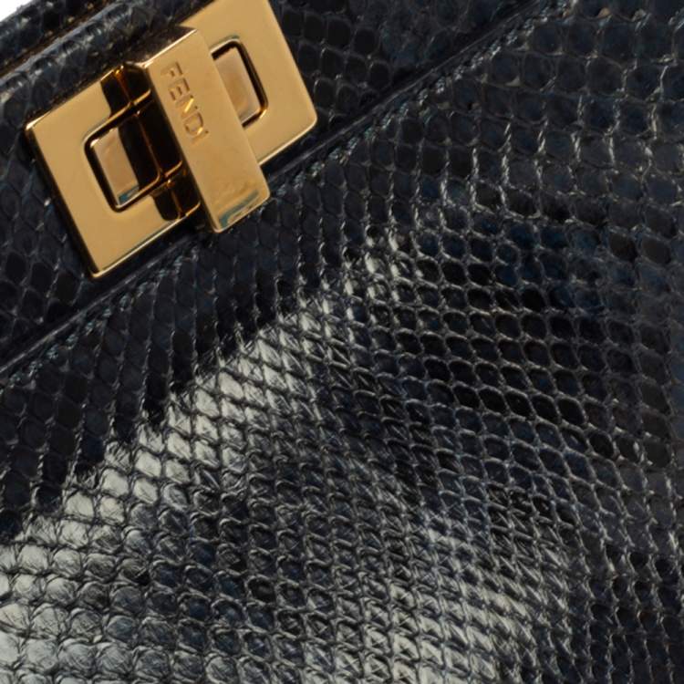 Pre Owned Fendi Blue/Black Python Mini Peekaboo Top Handle Bag