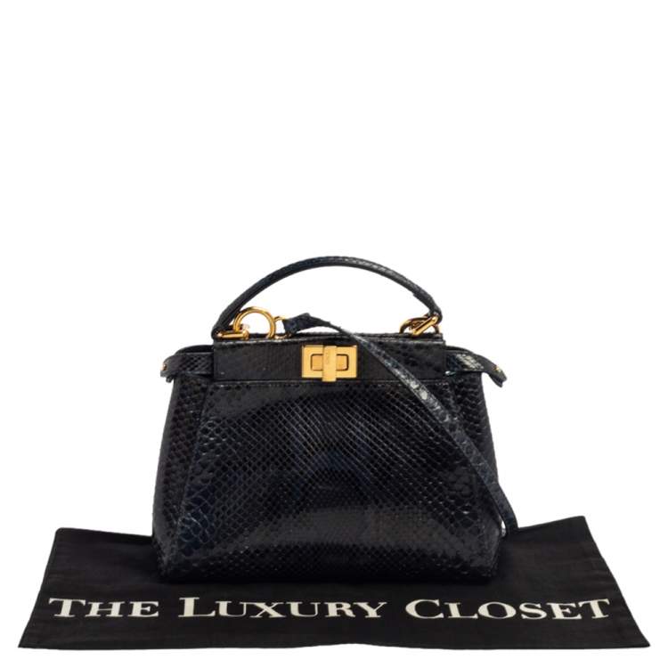 Pre Owned Fendi Blue/Black Python Mini Peekaboo Top Handle Bag