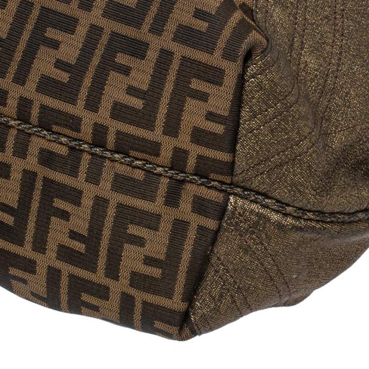 Pre Owned Fendi Tobacco/Metallic Zucca Canvas and Leather Spy Bag